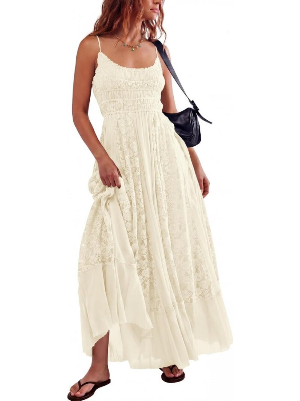Bohemian Floral Lace Maxi Dress - Casual Summer A-Line Beach Dress for Women